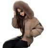 Winter new women's fashion big fur collar plush thickened hooded cotton coat short cotton coat