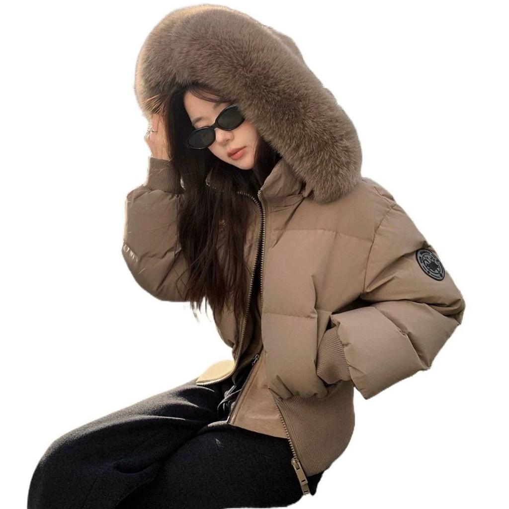 Winter new women's fashion big fur collar plush thickened hooded cotton coat short cotton coat