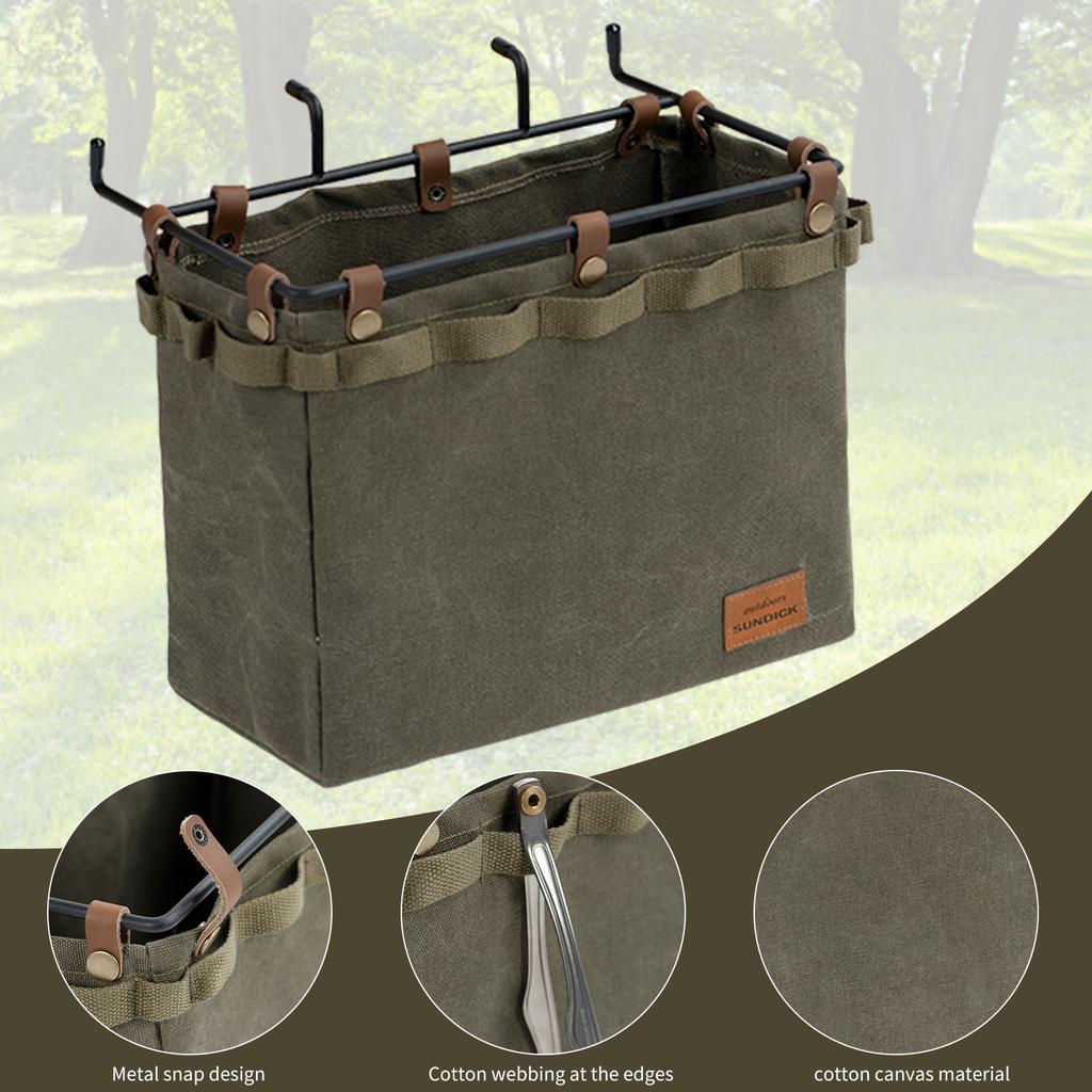 Camping Table Side Storage Bag Large Capacity Multifunctional Folding Canvas Bag with Hook Picnic Desk Cookware Hanging Bag