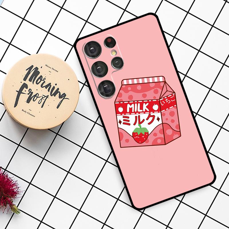 Милый чехол-коробочка клубничного молока для Samsung Galaxy S25 Ultra S23 S22 S21 S20 S24 Ultra S9 S10 Plus S25 FE
