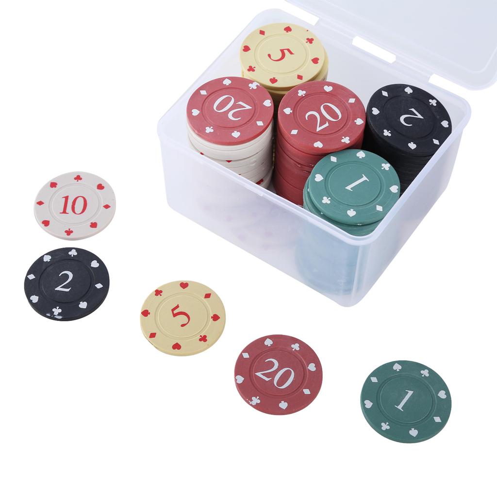 100Pcs Casino Poker Chip Roulettes Game Bingo Chip with Box Plastic Counting Counters Poker Chip for Game Play Learning