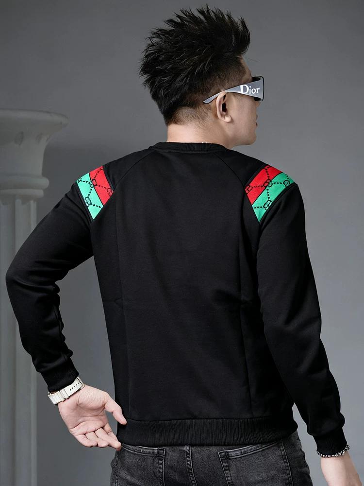 European Men's High-End Embroidered Crew Neck Sweatshirt 2025 Autumn New Trendy Casual Top Long-Sleeve Base Shirt