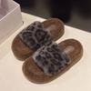 2025 осень и зима интернет-знаменитости леопардовый принт модные универсальные пушистые тапочки женские носят тапочки на платформе хлопковые тапочки