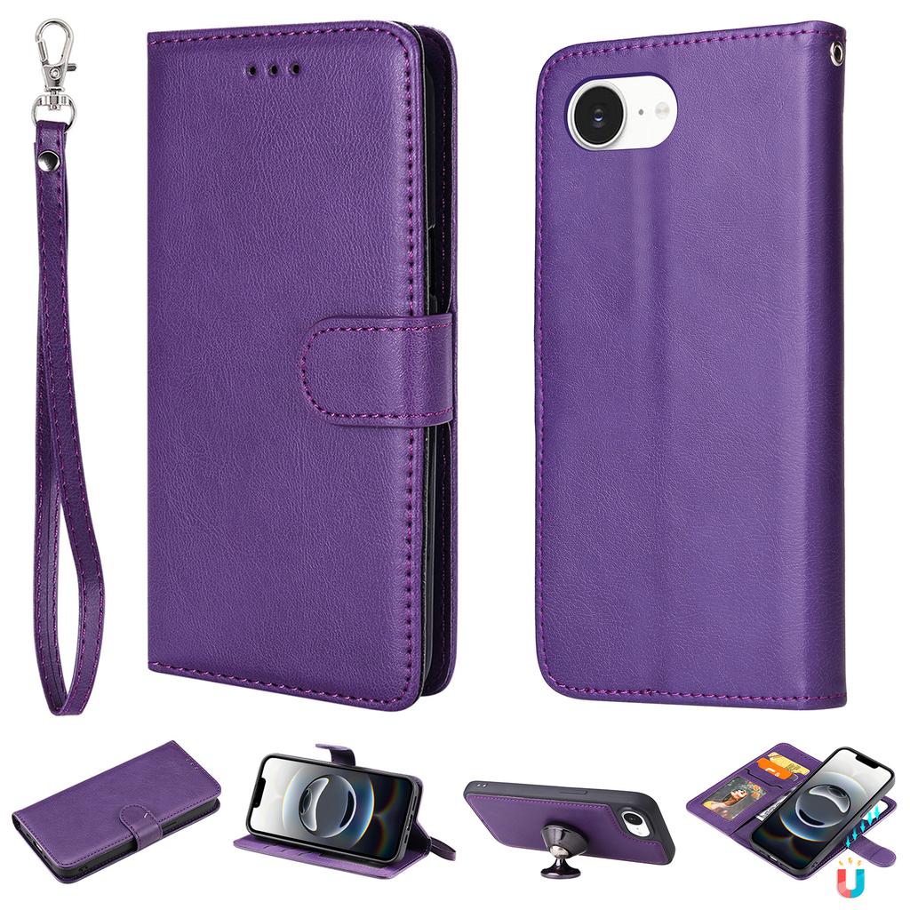 Для iPhone 16e Чехол 2 в 1 Съемный Магнитный Кожаный Кошелек Мобильная Обложка с Ремешком