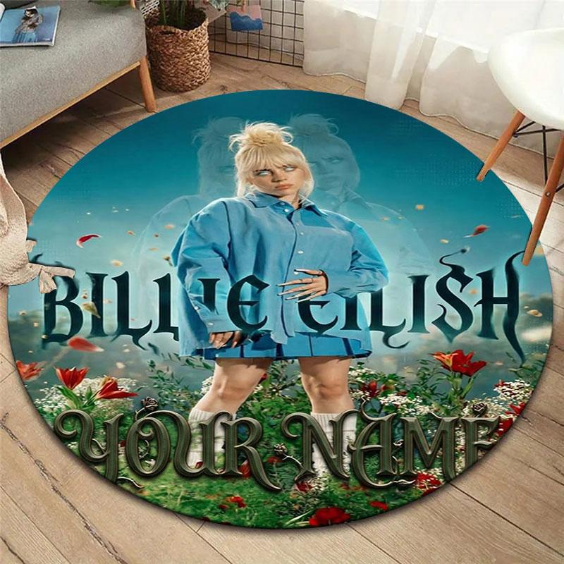 Billie Eilish Custom Name Round Area Rug,Carpet Rug for Living Room Bedroom Sofa Playroom Decor,Non-slip Floor Mat