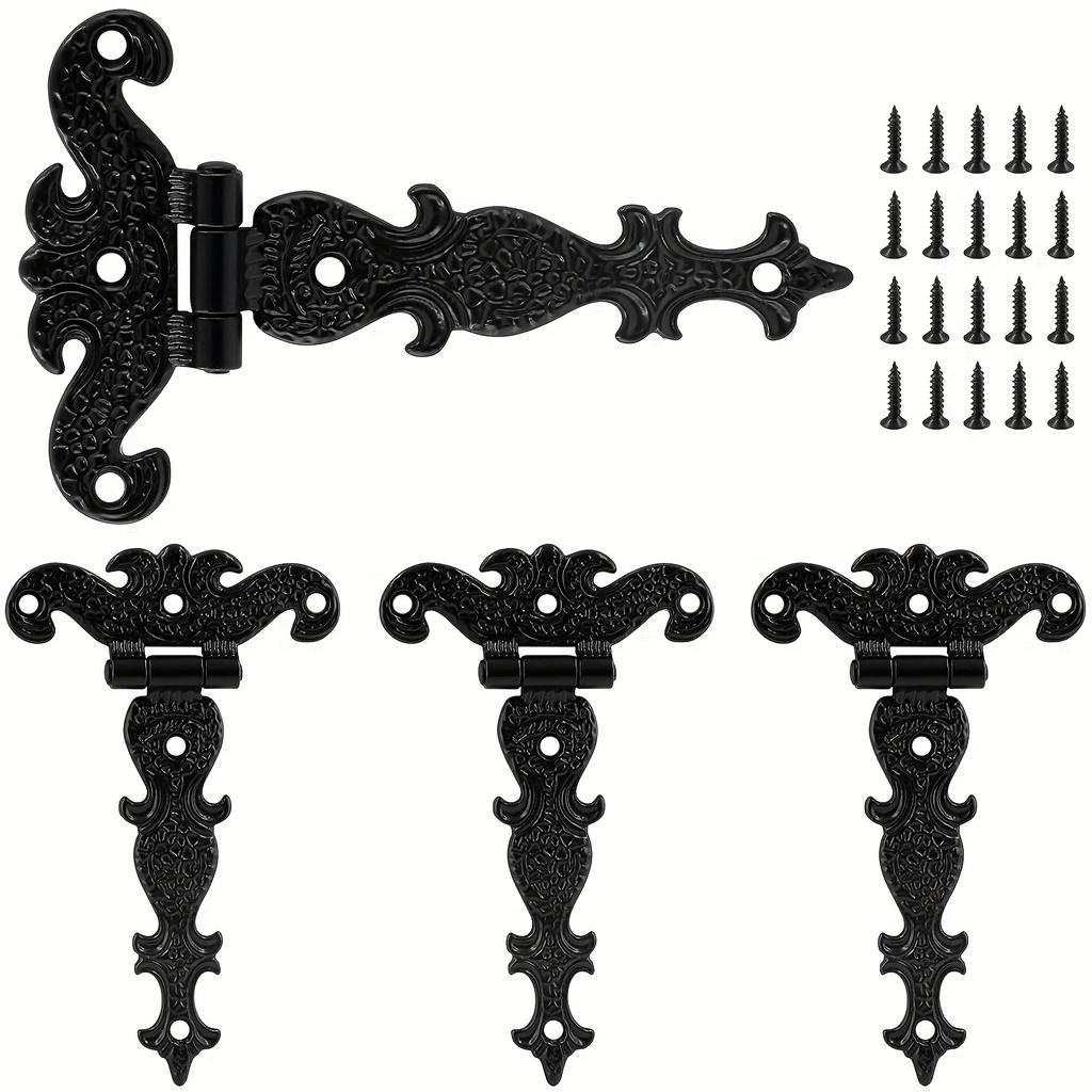 4 шт. Т-образные петли, прочная фурнитура, винтажные черные декоративные петли для дверей амбара с винтами