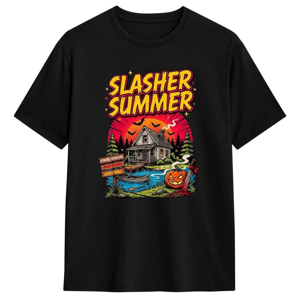 Slasher Summer Vintage Funny Skeleton for Halloween Classic T-Shirt for Novelty Cotton Tees Round Neck Short Sleeve T Shirt