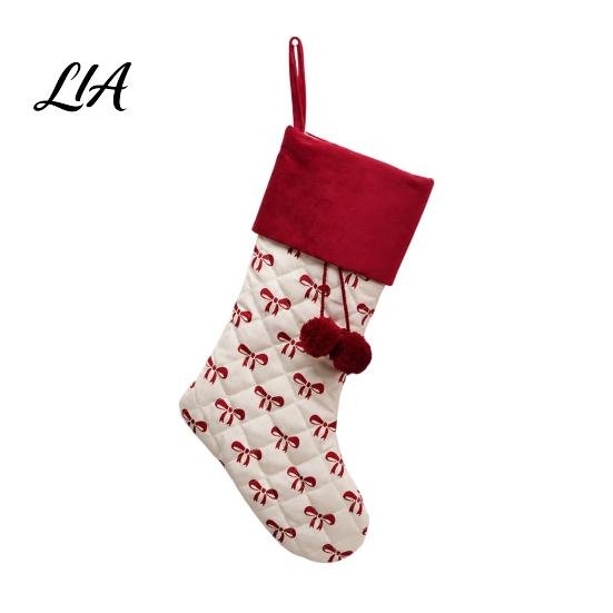 Reusable Flannel Candy Bags Christmas Stockings, 18 x 10 Inch Large Quilted Hanging Rustic Farmhouse Holiday Decor Decorative Xmas Gift for Fireplace