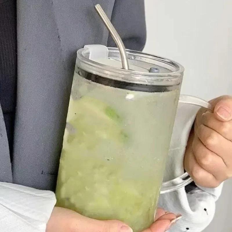 1 л стакан для питья с крышкой и соломинкой стеклянная чашка для кофе прозрачная чашка чашки для сока мокко стеклянная кружка чашка для молока сока