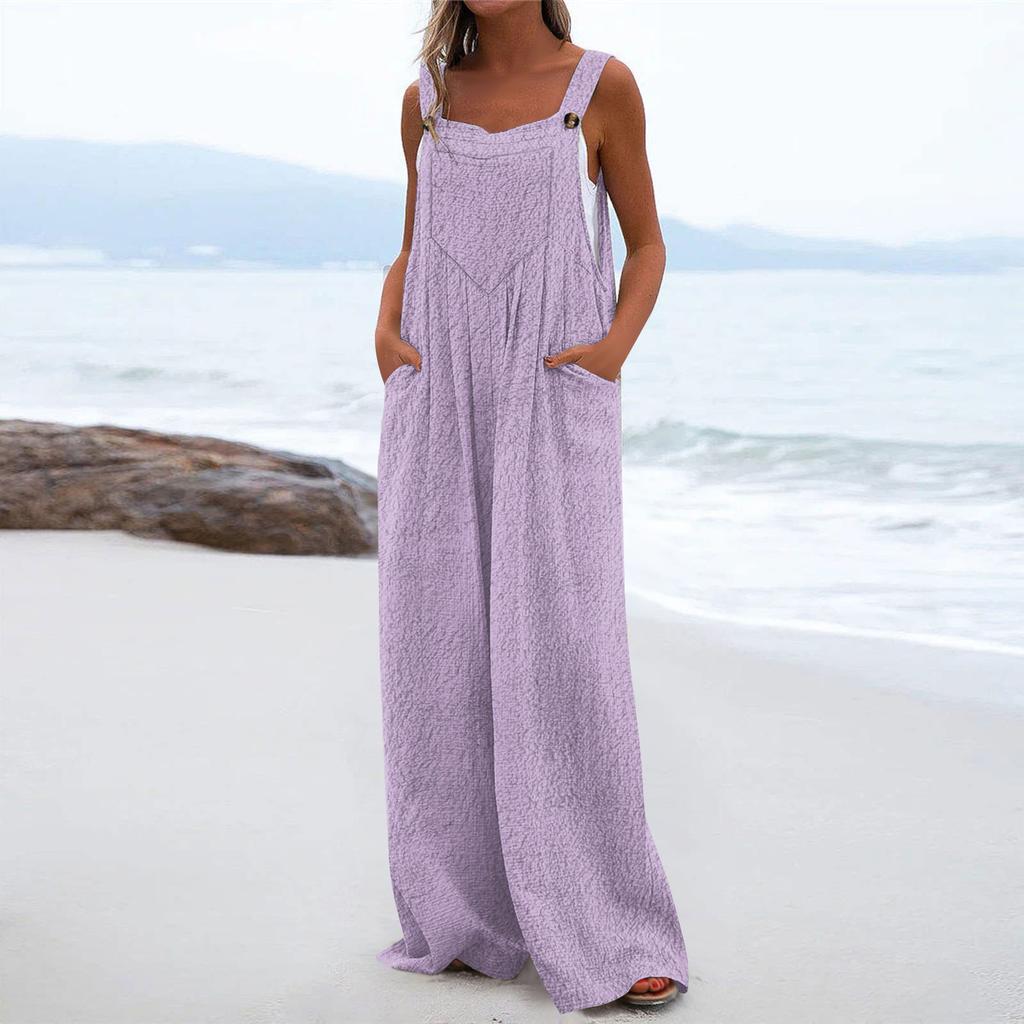 Women's Fashion Casual Loose Pocket Flannel Solid Color Jumpsuit