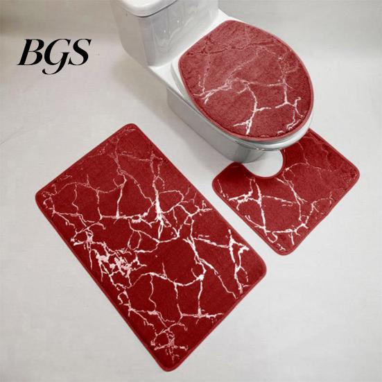 Shower Mat 3Pcs/Set Non-slip Toilet Carpet Quick Dry Polyester Marble Lid Cover Bathroom Rug for Home