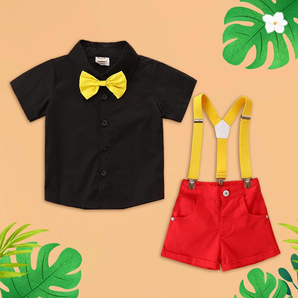 Matreeglam Kids' Halloween Costume Set with Suspenders for Boys, Short Sleeve Suit and Bow Tie, Perfect for Christmas, Birthdays, or as a Gift (Boys'