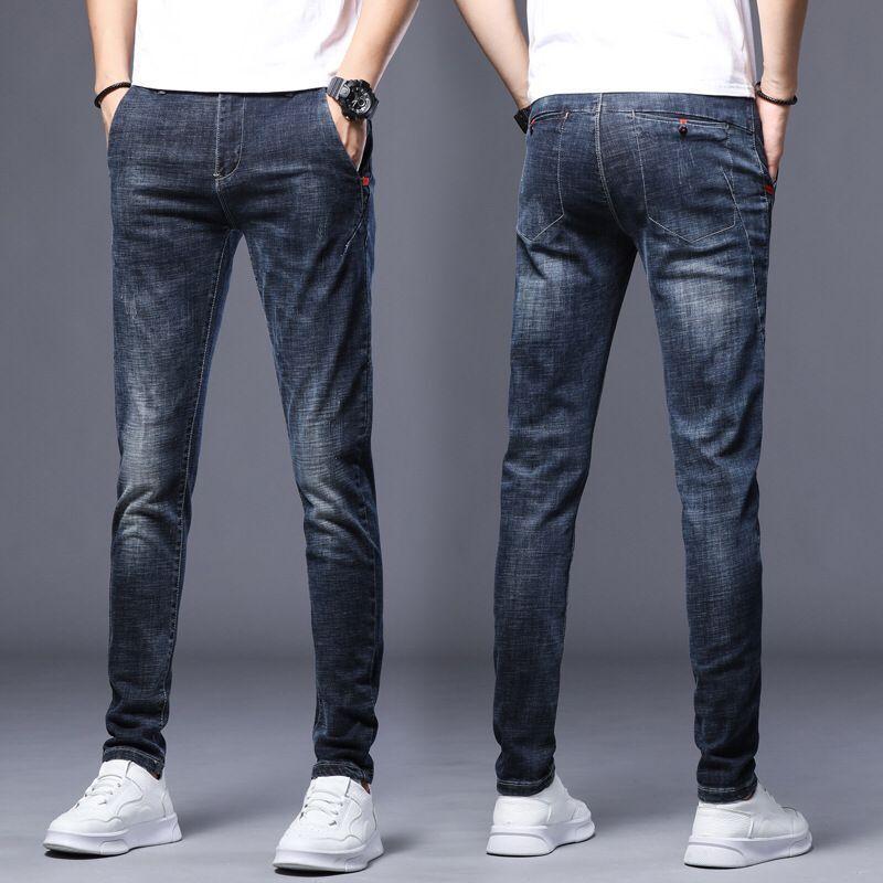 Весна и осень Новые мужские джинсы Slim Fit Эластичные брюки Small Leg Модные универсальные брюки