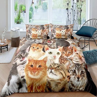 3D Кот Милый Котенок Узор Пододеяльник Кот Детская Спальня Украшения Кот Постельное белье Комплект для Женщин Девочек Мальчиков Подарки с Молнией 3 шт.