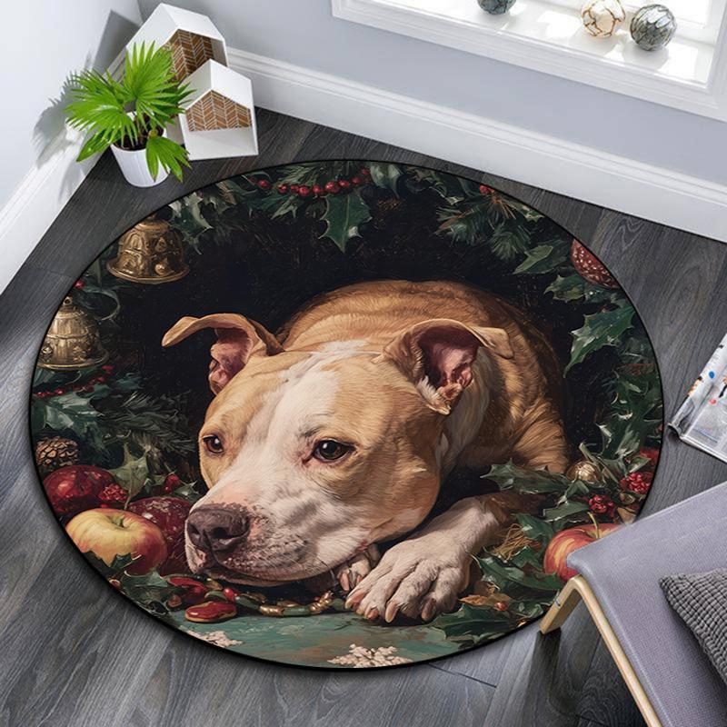 Christmas dog pattern round rug,Carpet Rug for Living Room Bedroom Playroom ,Non-slip Floor Mat,Holiday Gifts and Birthday Gifts.