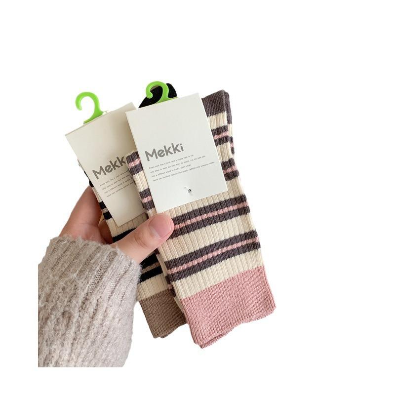 Women's Korean Style Autumn & Winter Contrast Stripe Cotton Socks