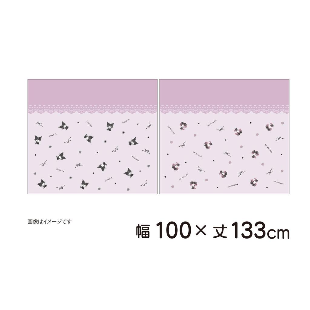 MORIPiLO Sanrio Lace Curtains My Melody Kuromi Pattern Connecting Single Picture Art 100cm wide x 176cm Set of Cute Midnight Makura no Morishita