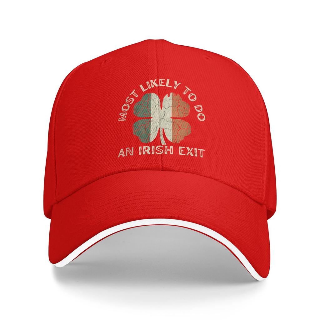 Most Likely to Do an Irish Exit Goodbye Funny St Patricks Casual Baseball Cap Summer Trucker Hat Sun Running Hippie Snapback Cap