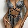 Hollow High Cut Thong Women Monokini One Piece Front Lace-up Bikini Swimsuit for Beach