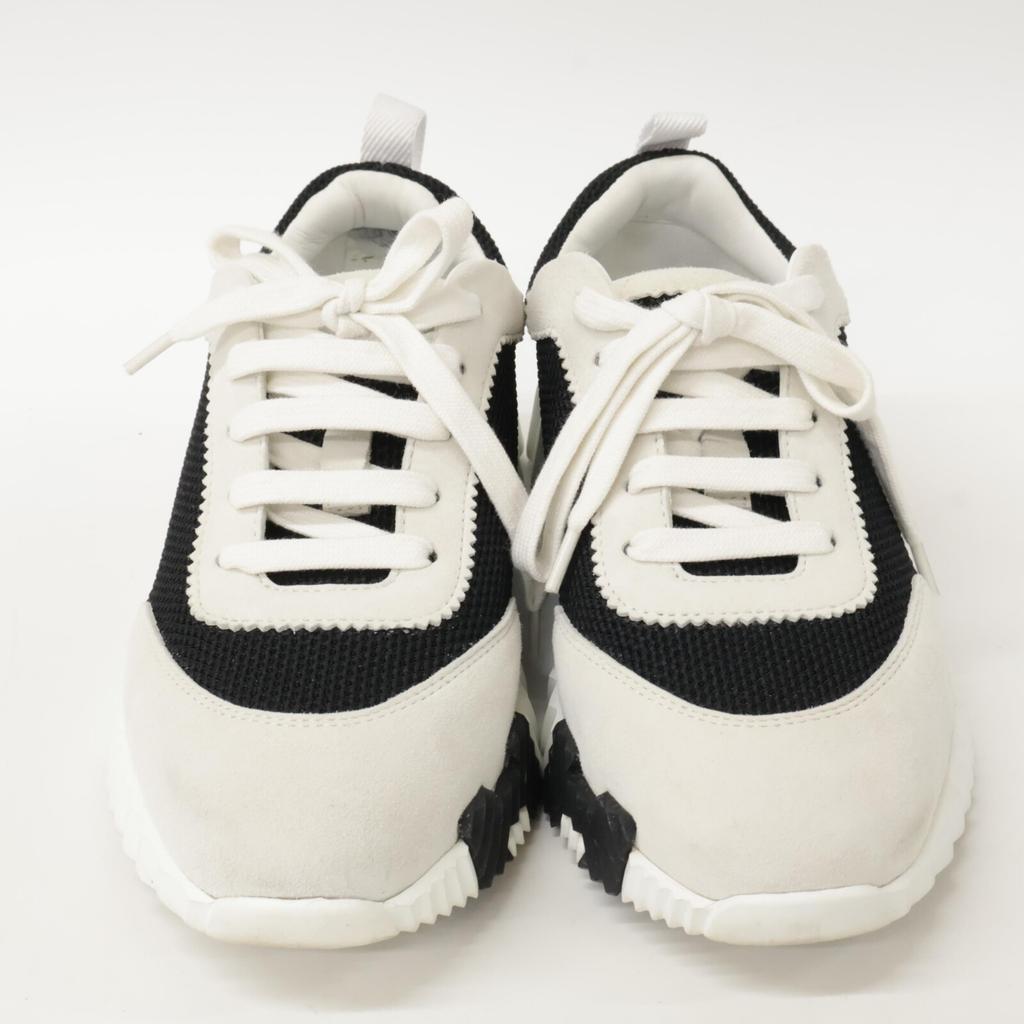 Hermes [Excellent Condition] H221177Z Bouncing Air Mesh X Ghost Skin Suede with H Logo Shoes 37 Noir / BlancUsed