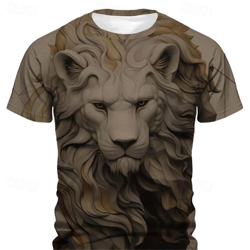 3D Printing Lion Graphic Casual Men's T-shirt Daily Street Men's Short-sleeved Top Retro Men's Short Sleeve T-shirt