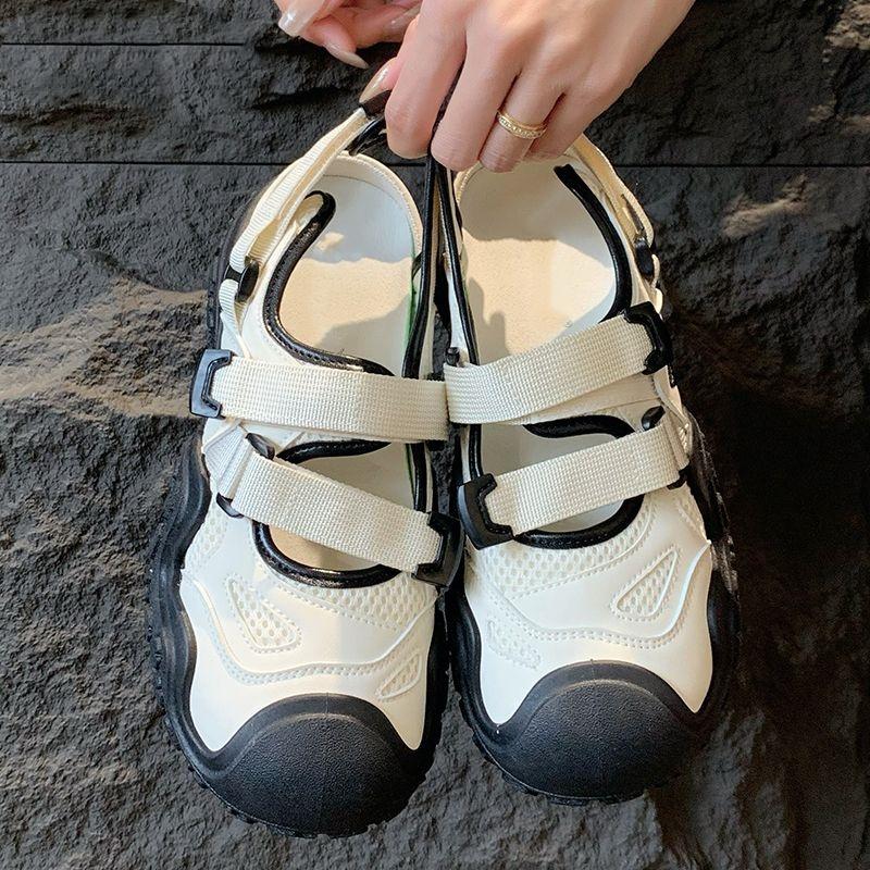 Сандалии на толстой подошве для женщин 2024 года, новые модные летние дышащие повседневные туфли на высоком каблуке с полыми носками, женские сандалии Zapatos Mujer