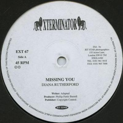12-дюймовая пластинка DIANA RUTHERFORD - Missing You / Instrumental EXT67 Xterminator 1999 UK Регги, Ска и Даб