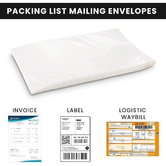 Shipping Label Sleeves 100Pcs, 7.5x5.5 Inches - Packing Slip Envelope Pouches with Self-Adhesive Peel & Seal - Clear Plastic & Waterproof Envelopes