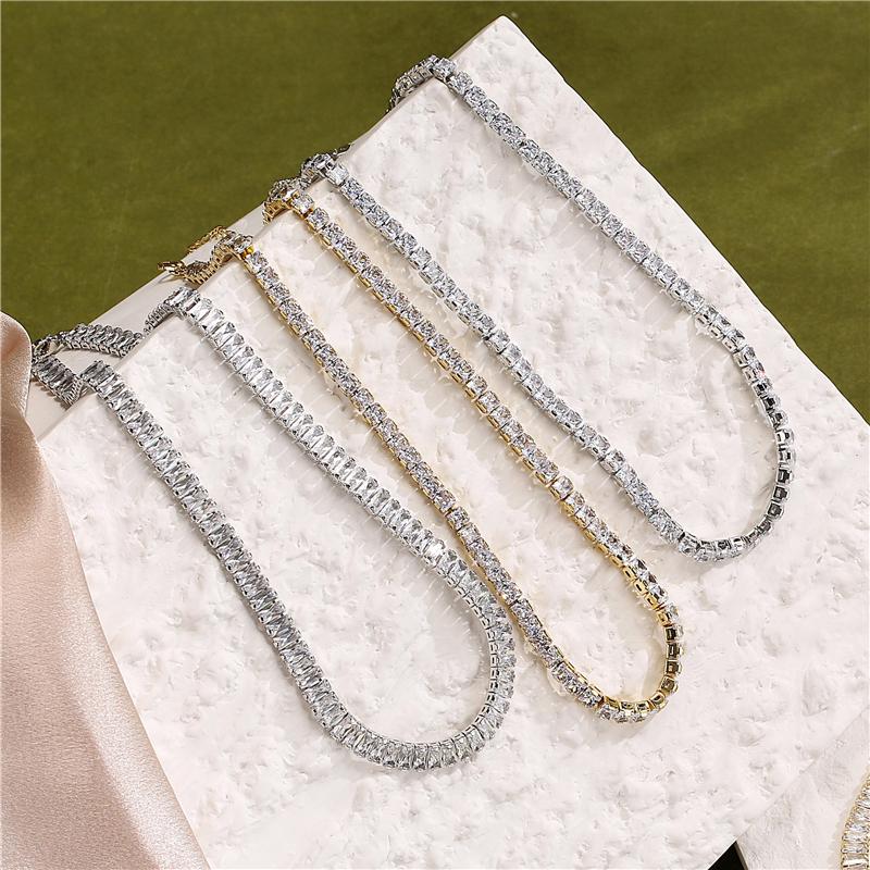 18K Gold Plated Brass CZ Teenis Necklace Bracelet,Promotion Beat Lady Luxury Bling CZ Chokers,Iced Out 3A Zircon 4MM Necklace