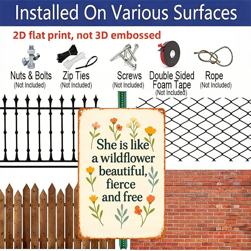 2D Flat, Charming Vintage Wildflower Aluminum Sign (12*8 Inches) - Perfect for Mother's Day, Garage, and Home Wall Decor, Fun and Artistic
