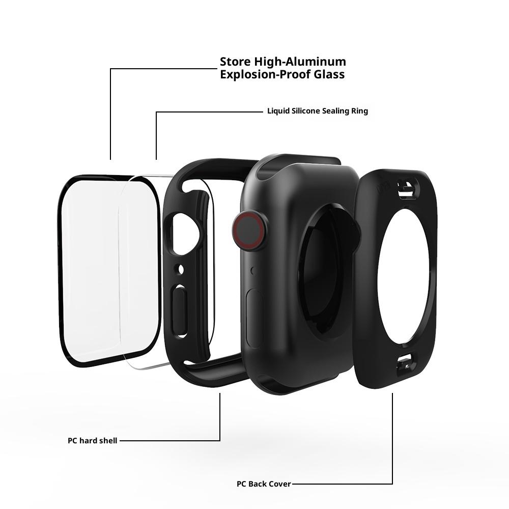 Чехол для Apple Watch Series 11/10/9/8/7/SE/3/6/5 Защитное стекло для экрана 360° Полностью защитная крышка-бампер из закаленного стекла для лица + Задний бампер из поликарбоната