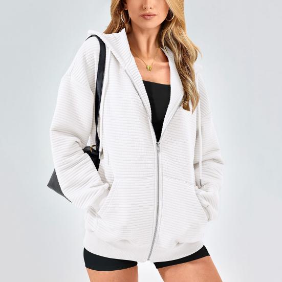 Осень-зима Женское пальто с капюшоном, застегивающееся на молнию, с завязками на шнурке, длинные рукава, однотонные карманы