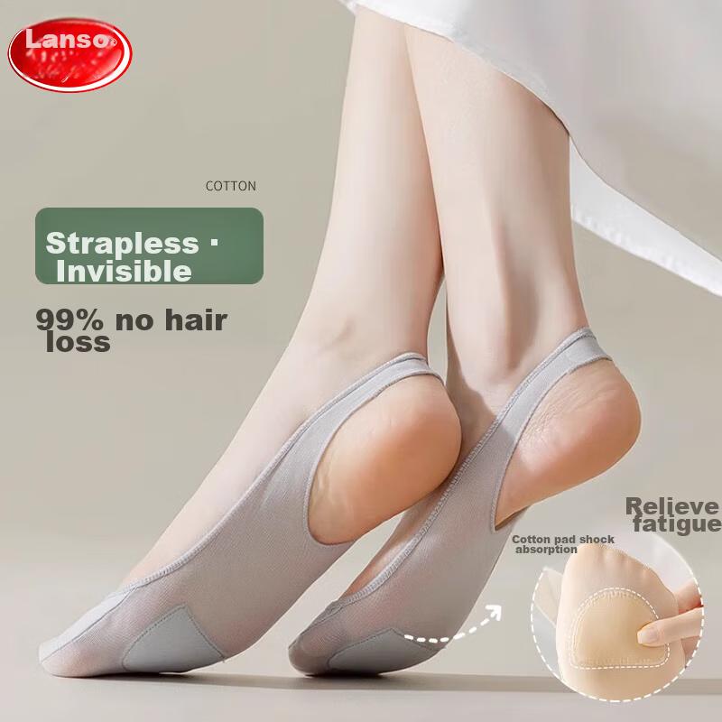 Women's Half-Palm Boat Socks, Invisible Socks, Autumn Thin Style, Shallow Cotton Pad, Shock-Absorbing, Breathable, Ice Silk, Suspender High Heel Socks