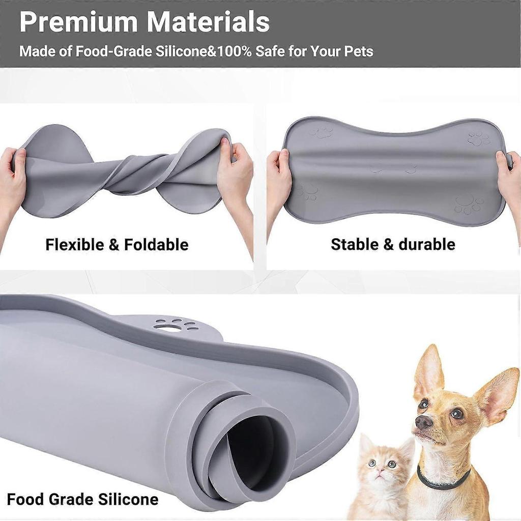 Shenrongtong Dog Bowl Mat, Bone Shaped Silicone Pet Placemat, Bone Shaped Non-Slip Silicone Feeding Mat for Small Dogs a