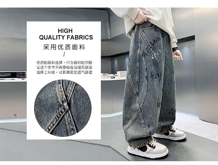 Children's clothing boys' pants 2026 new denim spring boys' spring and autumn styles mid to large children's casual pants trend