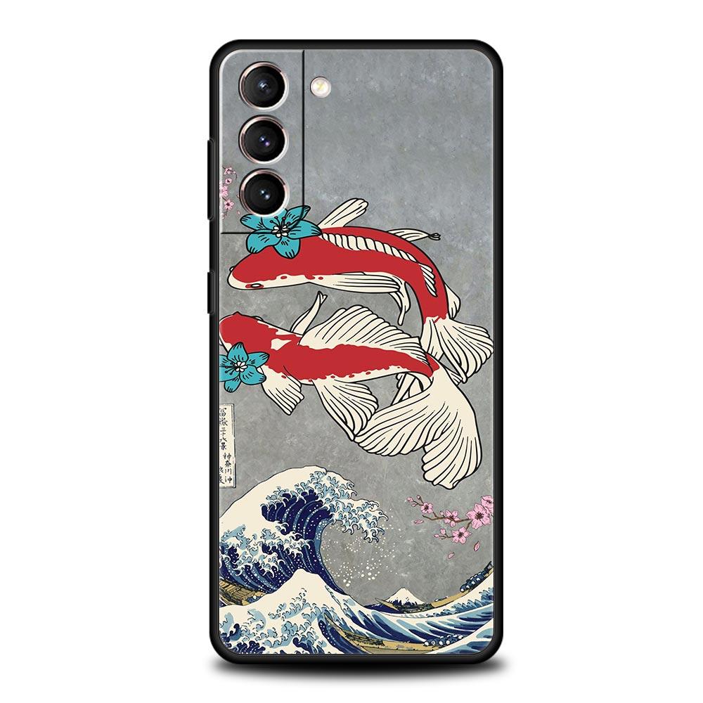 Чехол с рыбками Кои для Samsung Galaxy S22 Ultra S21 S20 FE 5G S10 S9 S24 Plus S10E S23 Чехол для телефона Черный силиконовый корпус