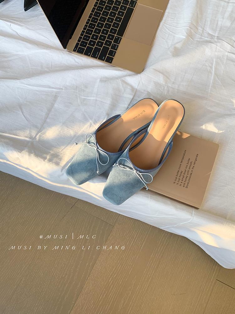 Женские летние новые сандалии повседневные слипоны женские мюли с бантом-бабочкой удобные шлепанцы с квадратным носком на ремешке сзади женские сандалии на плоской подошве