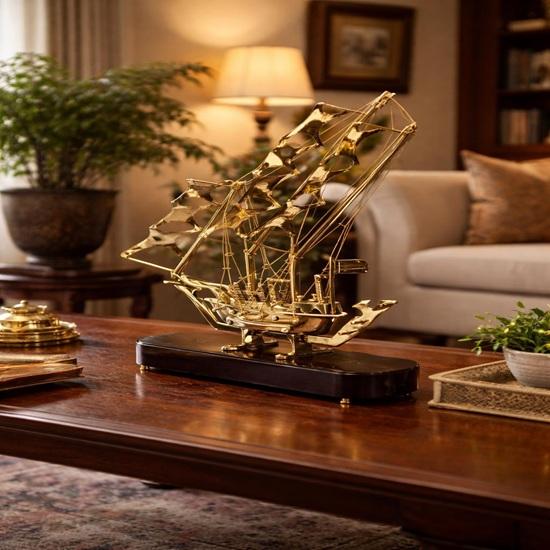 Brass Royal Navy Ship Model  Maritime Desk Decor, Handmade Nautical Collectible, Antique Gift for Sailors or Office Display