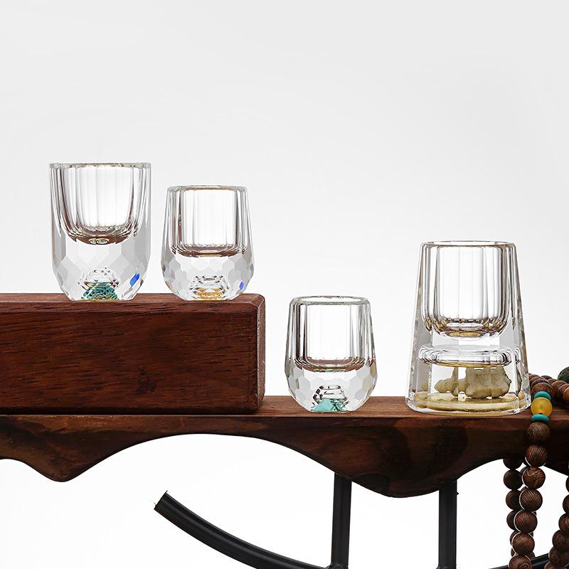 Креативная хрустальная рюмка для байцзю, высококлассная рюмка «Цзиньшань», рюмка для байцзю с золотой фольгой, бытовой набор рюмок на один глоток, винный набор, подарочная упаковка