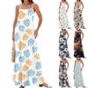Women's Spring And Summer Casual Fashion Adjustable Suspenders Printed Long Dress