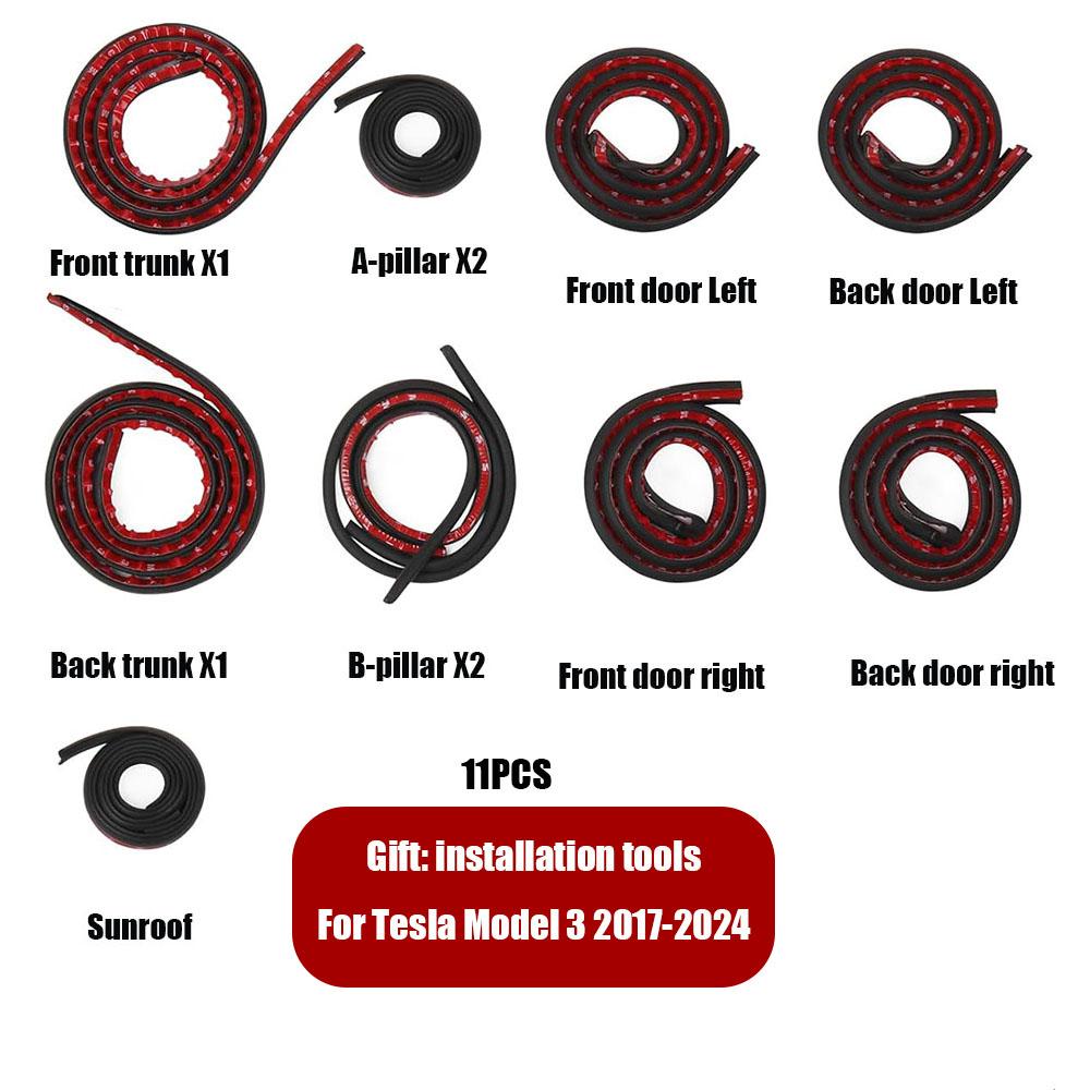 ZJZO5 Door Seal Soundproof Kit for 2025 Tesla Model 3 Y S X Rubber Weather Draft Seal Strip Wind Noise Kit Front Trunk Cover Strip
