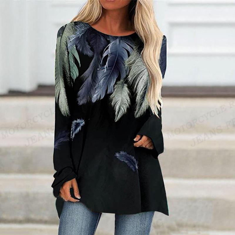 2023 Women's T-shirt Abstract Painting Print Tshirt Women Fashion T-shirt Plant Flowers T Shirt Long Sleeve Tops Tees Butterfly