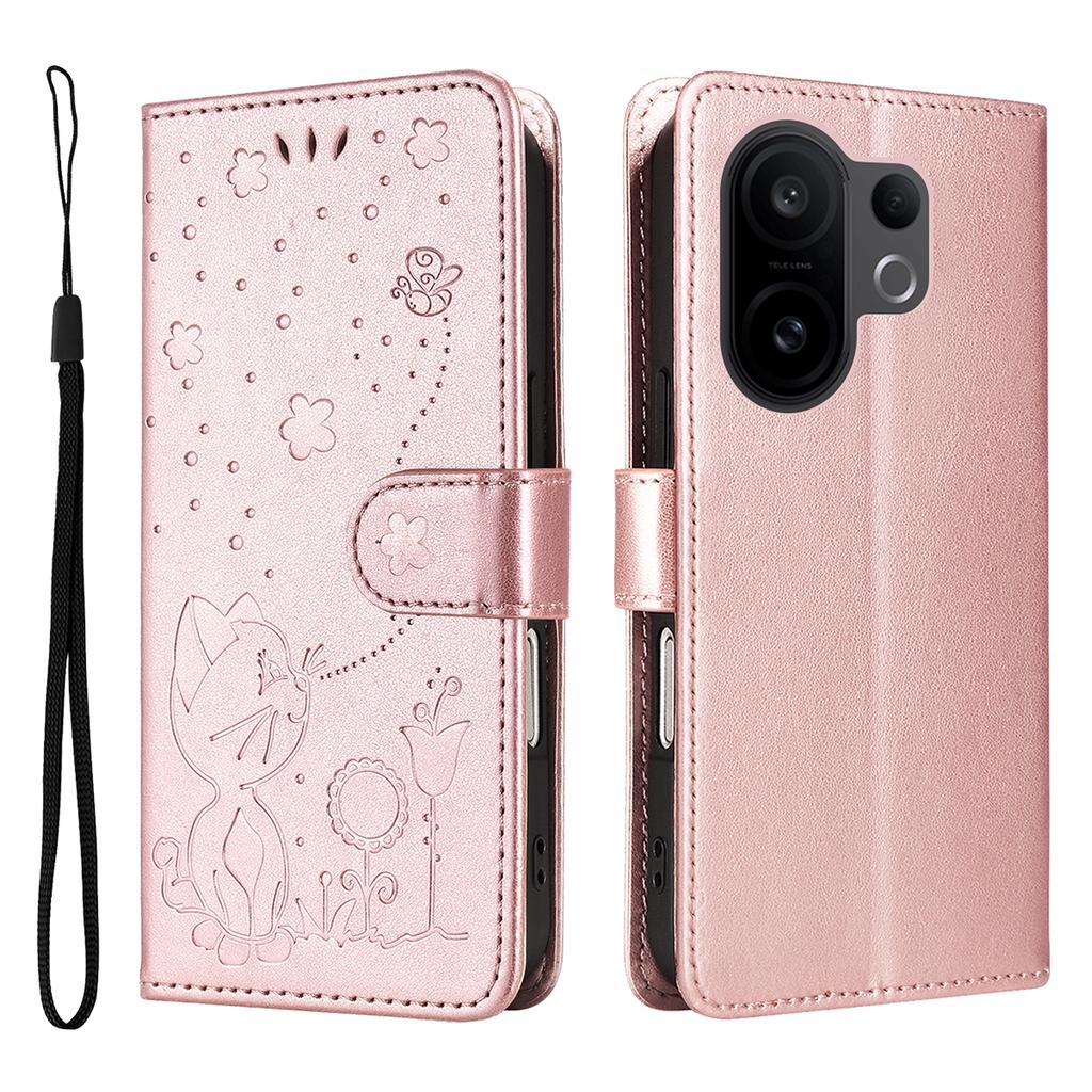 For vivo X200 FE 5G/vivo S30 Pro mini 5G Leather Wallet Case Cat Bee Pattern Phone Cover Stand