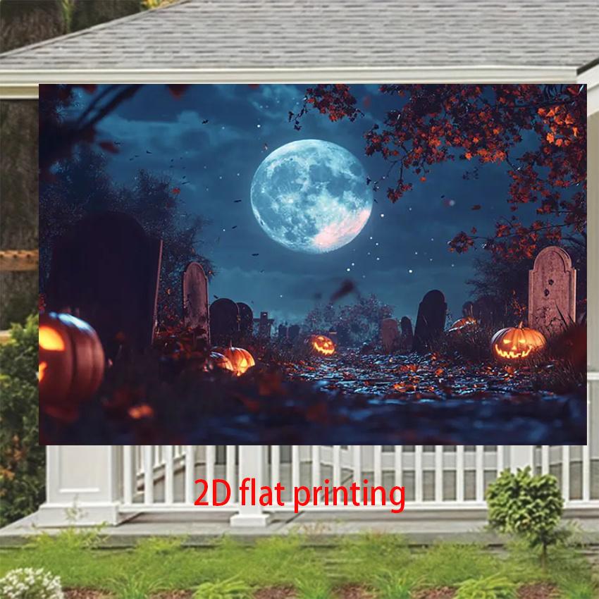 1pc 2D flat Halloween theme banner background cloth, graveyard pumpkin design, Halloween decoration, no power required——sjs