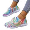 Женская повседневная обувь с сеткой Flyknit, новая спортивная обувь большого размера на толстой подошве с цветными блоками и круглым носком на шнуровке