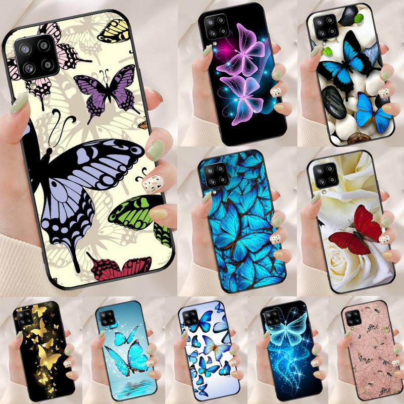 Luxury Blue Butterfly Butterflies For Samsung Galaxy A15 A55 A53 A33 A35 A22 A32 A52 A54 A34 A14 A56 A36 A26 A16 A05 A06 Case