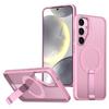 For Samsung Galaxy S25 Magnetic Case Kickstand Grid Texture TPU PC Phone Back Cover