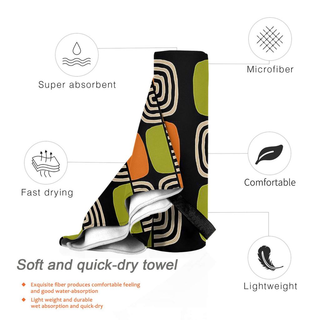 Half Concentric Circle Pattern Black Orange Green and Beig Beach Towel Soft Microfiber Quick Dry Absorbent Quick Towels For Bath