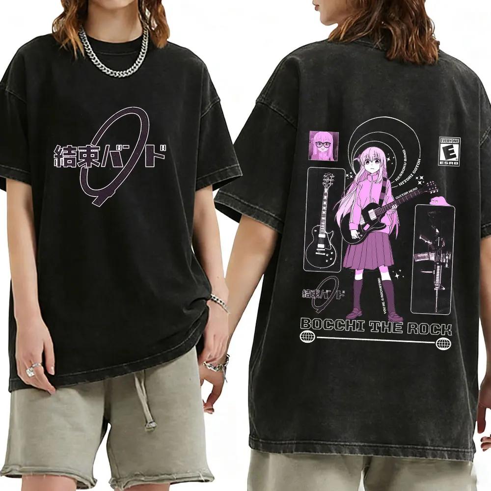 Washed Vintage Anime Bocchi The Rock Gotoh Hitori Graphic Tshirt Men Women Casual Cotton Oversized T Shirts Streetwear Unisex
