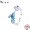 925 Sterling Silver kingfisher/Flower Adjustable Ring Hypoallergenic Charm Jewelry Gift Ring for Women Girls